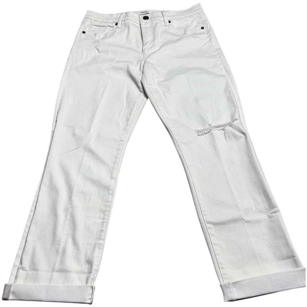 Pistola‎ Jeans Women's 29 White Straight Leg Distressed Raw Hem P6178FTN-SLO